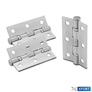 XFORT 3 Inch (75mm) Satin Chrome Ball Bearing Hinges, Steel Door Hinge for Wooden Doors (1.5 Pairs)