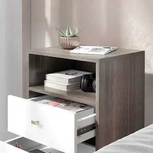 HOMCOM Bedside Tables Set of 2, Modern Nightstand with 2 Drawers and Open Cubby