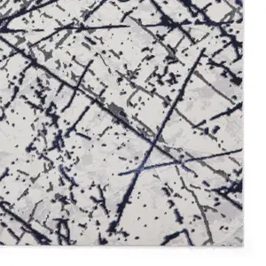 Blue Silver Abstract Marble Metallic Rug, 11mm Thick Stain-Resistant Rug, Modern Rug for Dining Room-160cm X 230cm