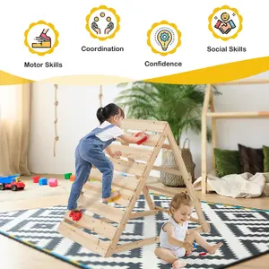 Costway Double Sided Triangle Climber Wooden Climbing Toy w/ Climbing Rocks