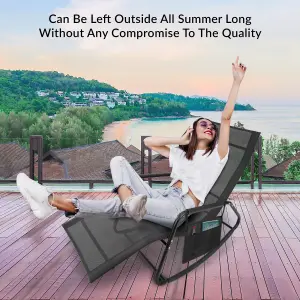 GardenKraft Outdoor Rocking Sun Loungers - Black Colour with Side Bag