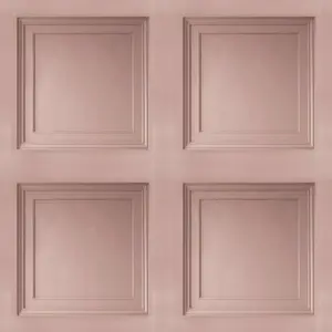 Blush Pink Wooden Panel 3D Effect Realistic Square Panelling Flat Wallpaper