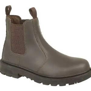 GRINDER Safety Twin Gusset Dealer Boot, Brown Leather, 6 UK