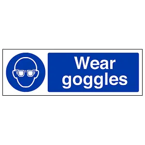 Wear Goggles Mandatory PPE Safety Sign - Adhesive Vinyl - 600x200mm (x3)