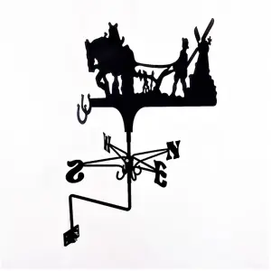 Traditional Weathervane Ploughing Horse - Steel - L39 x W45 x H80 cm - Black