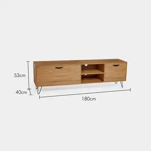 VonHaus TV Unit Oak Wood Effect, Cabinet For TVs up to 80", Large Entertainment Unit w/ 2 Storage Cupboards, 2 Shelves & Pin Legs