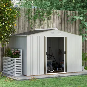 Outsunny 9 x 6FT Galvanised Garden Storage Shed with Sliding Door, Silver