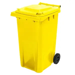 Yellow 240L Standard Sized Outdoor Recycling Wheelie Bin With Rubber Wheels & Lid