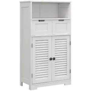 kleankin Free Standing Bathroom Storage Cabinet with Louvred Doors, 2 Drawers, White