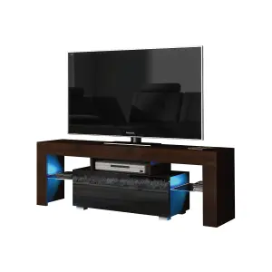 Floe TV Unit 130cm Walnut & Black with High Gloss Doors and LED Lighting - Creative Furniture