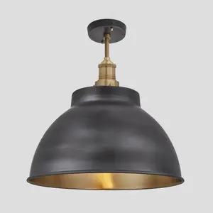 Industville Brooklyn Dome Flush Mount, 13 Inch, Pewter & Brass, Brass Holder