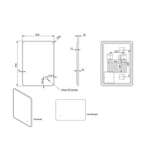 UK Home Living Avalon - PRICE REDUCED -Soft Square LED Mirror Black Frame 500x700