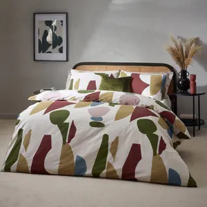 Areonia Cotton Blend Duvet Cover Set with Pillowcases Green/Red/Tan / Super King - 2 Standard Pillowcases