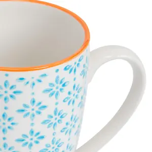 Nicola Spring - Nicola Spring - Hand-Printed Mug - 330ml - Blue - Pack of 6