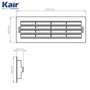 Kair Black Airbrick Grille with Surround for 204mm x 60mm Ducting