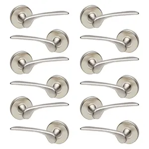 URBNLIVING 105mm Length 12 Pcs Como Metal & Satin Nickel Rose Latch Door Handles Set