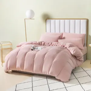 Teddy Fleece Duvet Cover set Pink / Super King - 2 Standard Pillowcases