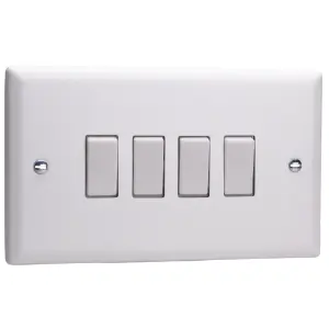 Varilight 4-Gang 10A 1- or 2-Way Rocker Switch (Twin Plate) Chalk White