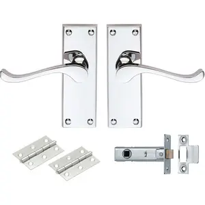 Victorian Scroll Door Handle & Latch Pack - Polished Chrome Lever On Plate Kit