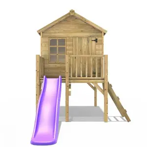 Rebo 5FT x 5FT Childrens Wooden Garden Playhouse on Deck + 6ft Slide - Pheasant Purple