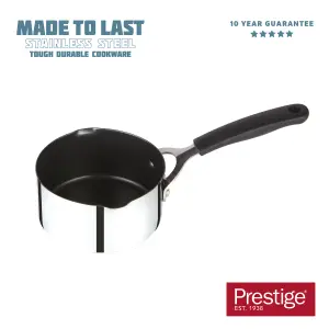 Prestige Made to Last Silver Round Stainless Steel Dishwasher Safe Non-Stick Milk Pan 14cm, 0.9L