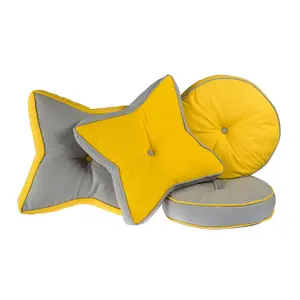 Homescapes Yellow and Grey Round Floor Cushion