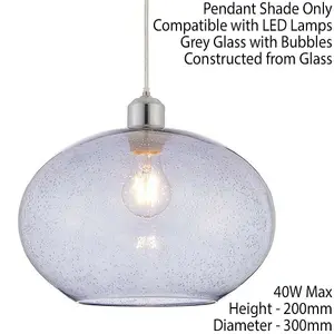 Hanging Ceiling Pendant Light Shade Grey Bubble Glass 300mm Wide Round Bowl