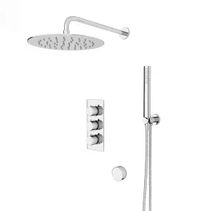 Flora Round 3 Way Concealed Thermostatic Shower Mixer Valve,Head, Handset, Bath Filler set Chrome