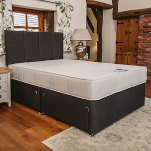 Paris Comfort Orthopaedic Sprung Divan Bed Set 4FT Small Double 4 Drawers Continental - Naples Slate