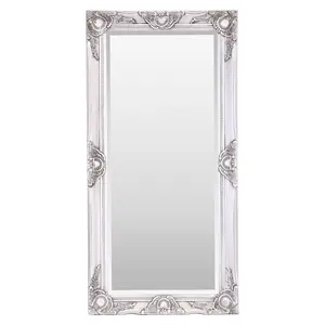 Villanova Solid Wood Flat Wall Mirror Antique Silver / 100cm H x 50cm W