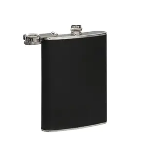 Maison by Premier Black Leather Effect Stainless Steel Hip Flask Set