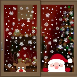 Santa And Rudolph with Snowflakes Wall Stickers Living room DIY Home Decorations