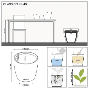 LECHUZA CLASSICO 43 LS White High-Gloss Floor Self-watering Planter with Substrate and Water Level Indicator D43 H40 cm, 58L