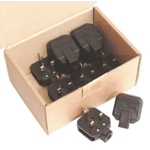 Sealey Rubber Plug 13Amp Extra Heavy Duty Pack Of 10 Box - Black PL/13/3