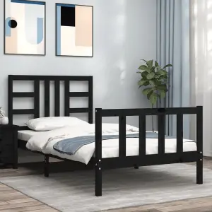 Berkfield Bed Frame with Headboard Black 100x200 cm Solid Wood