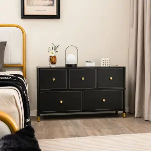 Costway 5 Drawers Dresser Tower Organizer Fabric Storage Chest of Drawers Metal Frame