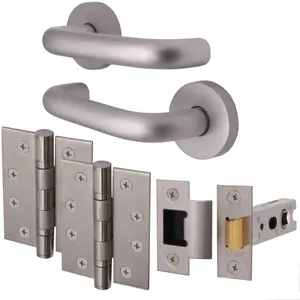 AFIT Satin Aluminium Return To Door Lever on Rose Handle Latch Kit - 102mm Hinges 76mm Latch