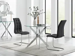 Furniturebox UK Novara 100cm Round Dining Table & 2 Black Murano Chairs