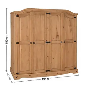 Mercers Furniture Corona 4 Door Arch Top Wardrobe Solid Pine Rustic Mexican styling