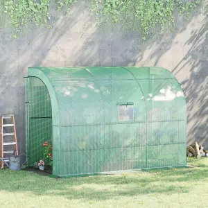 Outsunny Walk-In Tunnel Wall Greenhouse with Windows and Doors, 2 Tiers