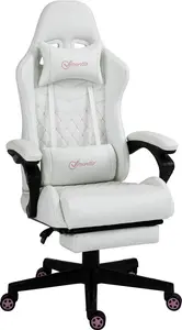 Vinsetto Racing Gaming Chair With Swivel Wheel, Footrest, PU Leather Recliner Gamer Desk For Home Office, White