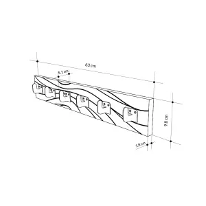 Decortie Modern Flow Wall-Mounted Hanger White Engineered Wood w/6 Black Metal Hooks Storage Coat Rack 63(W)x1.8(D)x9.8cm