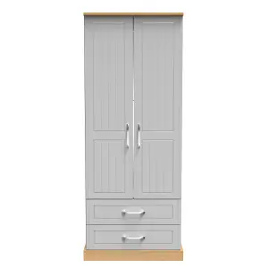 Whitby 2 Door 2 Drawer Wardrobe with Shelf & Hanging Rail in Grey Ash & Oak (Ready Assembled)