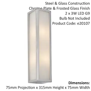 Bathroom Wall Light Fitting - Chrome Plate & Frosted Glass Shade - Twin Lamp