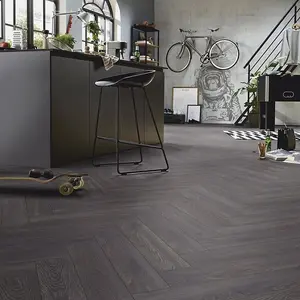 Herri Elba Oak Black D6010 Grey Herringbone Effect 8mm Thick  Laminate Flooring For Home (All Rooms) 1.238 m²Per Pack