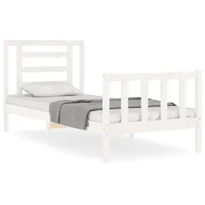 Berkfield Bed Frame with Headboard White Single Solid Wood