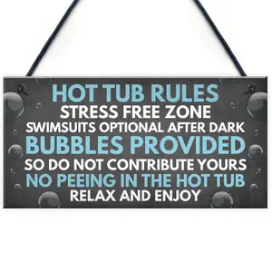 Red Ocean Shabby Hot Tub Rules Novelty Hanging Garden Shed Plaque Jacuzzi Pool Funny Gift Sign