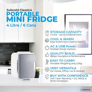 Subcold Classic 4L Mini Fridge - Grey