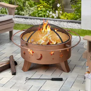 SUNJOY 83cm Outdoor Patio Fire Pit, Wood Burning Fire Pit Includes Lid & Poker