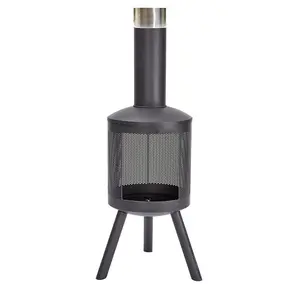 Black Maxima Chimenea - Metal Outdoor Garden Patio Log Wood Burner Fire Pit with Mesh Sides & 360 Flame View - H125 x 40cm